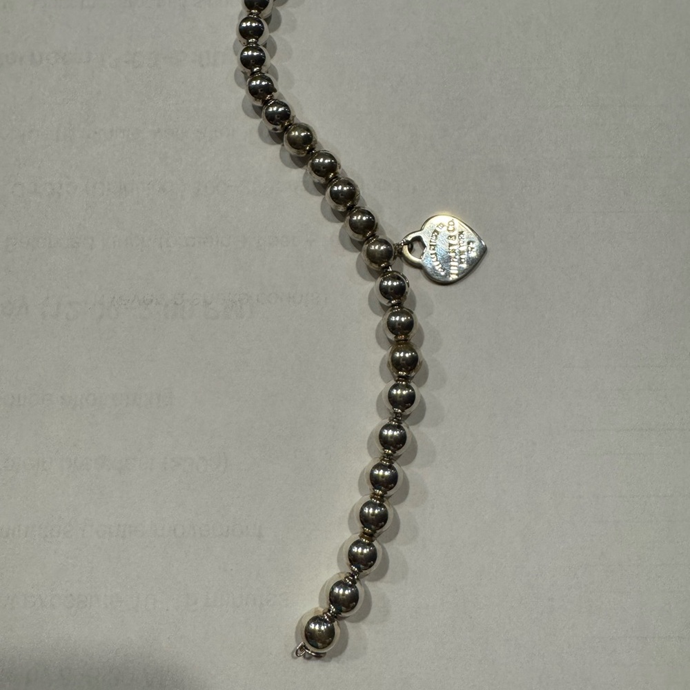 Tiffany & Co. Silver Bead Bracelet with Teal Heart - Picture 4 of 7